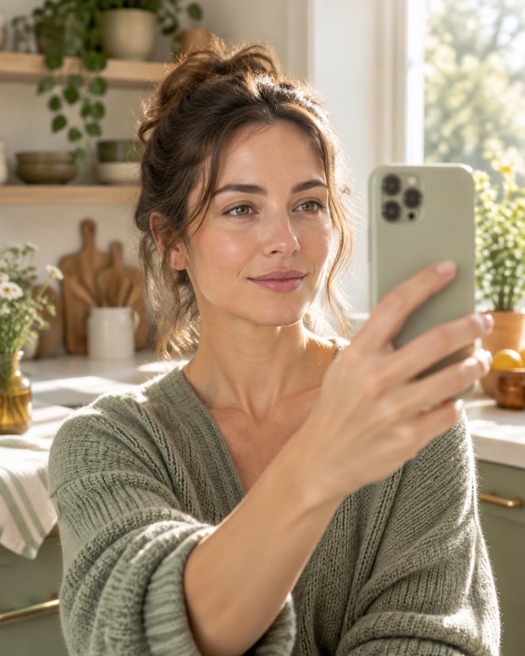 Donna che fa la scansione del viso con lo smartphone