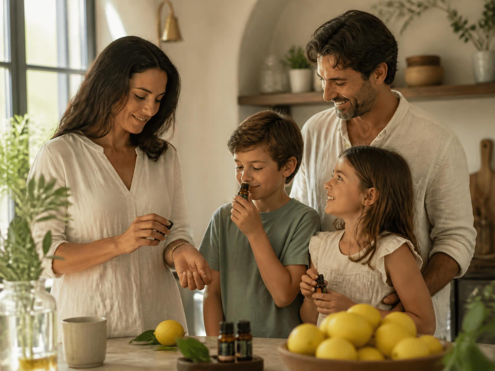 Famiglia italiana che utilizza gli oli essenziali doTERRA in cucina